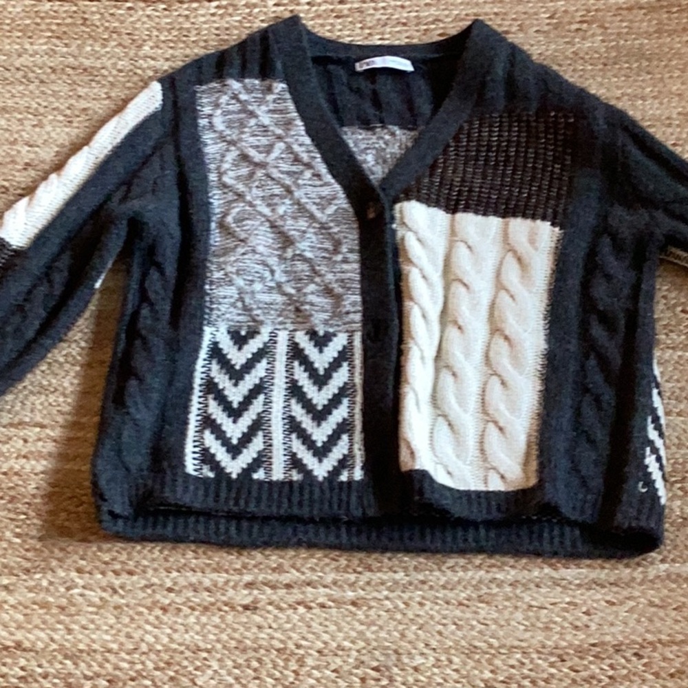 Zara Black and Cream Patchwork Cardigan